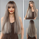 26'' Long Ombre Honey Blonde Grey Tone Lolita Straight Fringe Wig